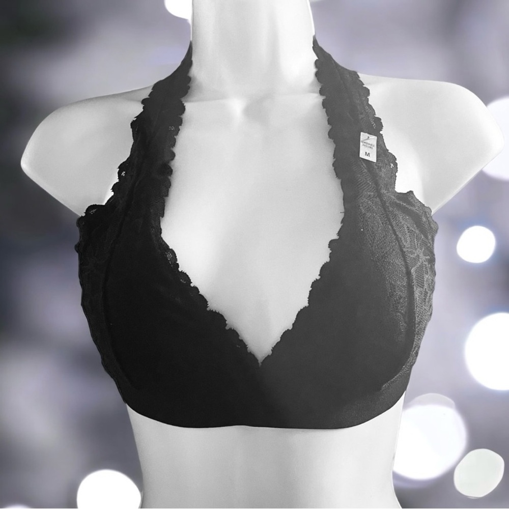 PINK Victoria's Secret Bralette Size Medium Lacey Padded Black Sweet and Sexy